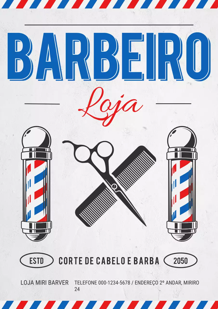 Anúncio de barbearia tradicional azul