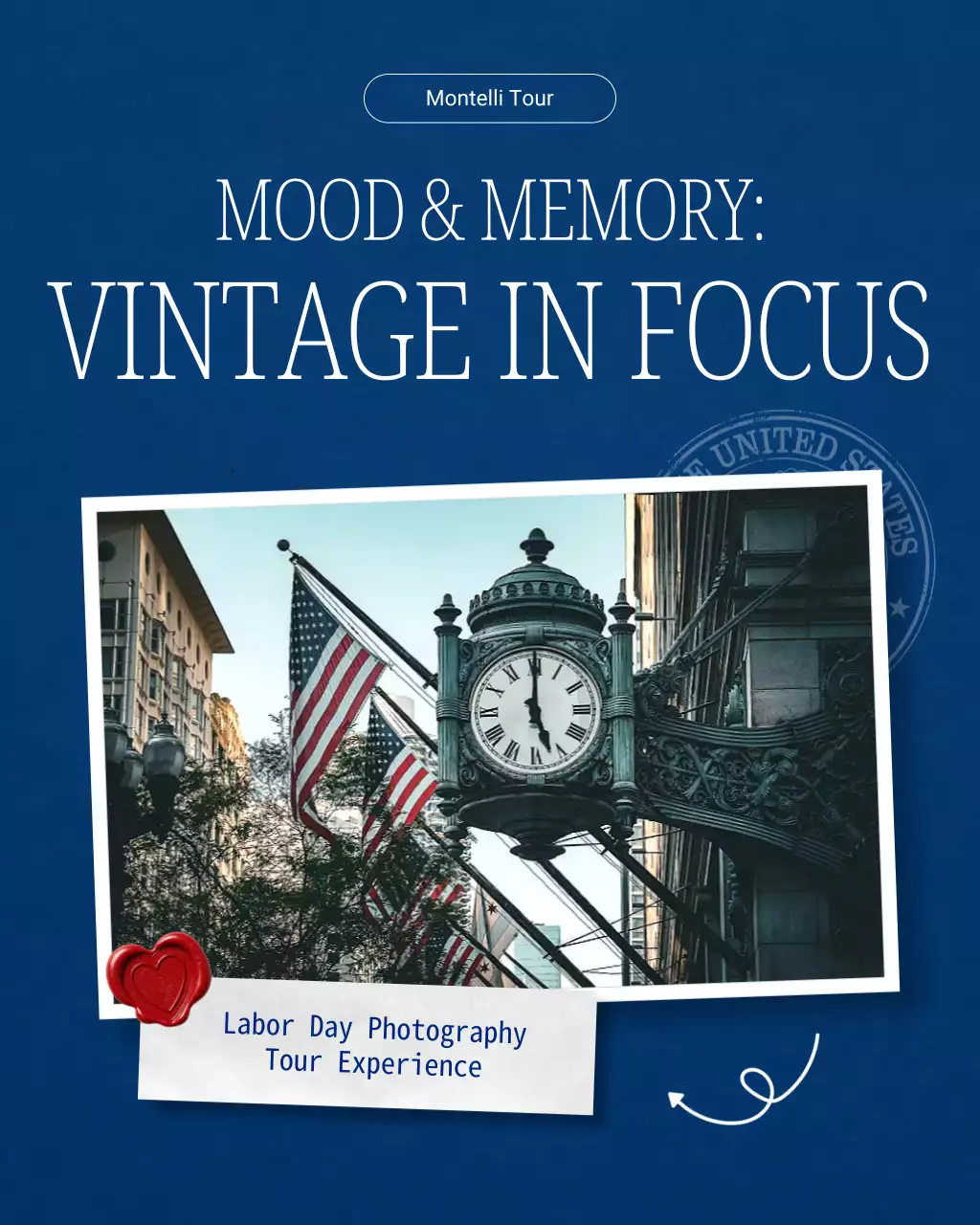 Blue and White Vintage Minimalist Labor Day Photography Tour Instagram Carousel Post