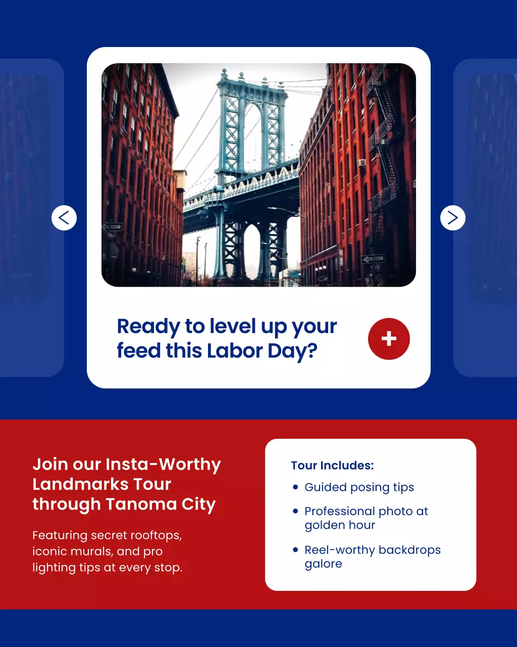 Blue and Red Bold Modern Photography Tour Instagram Carousel Post