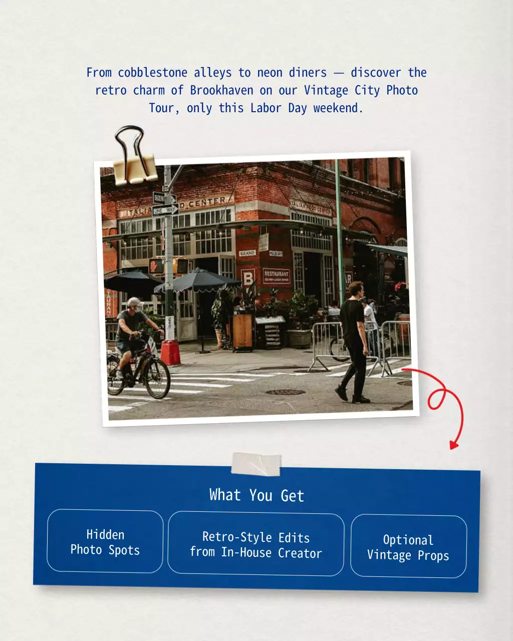 Tur Fotografi Hari Buruh Minimalis Vintage Biru dan Putih di Instagram Carousel Post