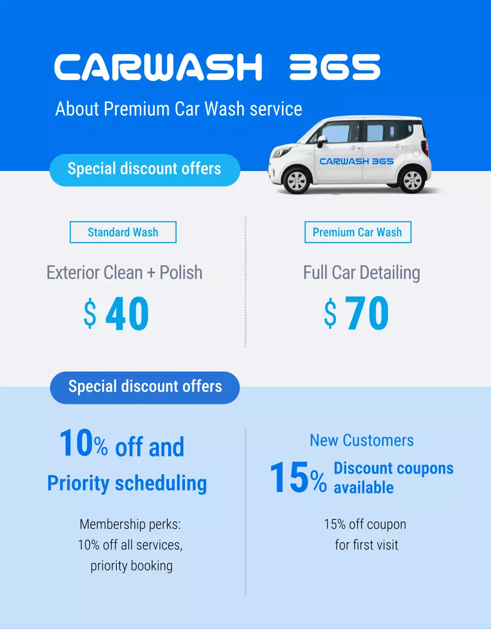 anúncio de serviço de carro moderno azul