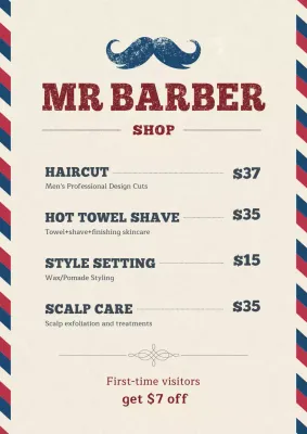 beige vintage barber menu