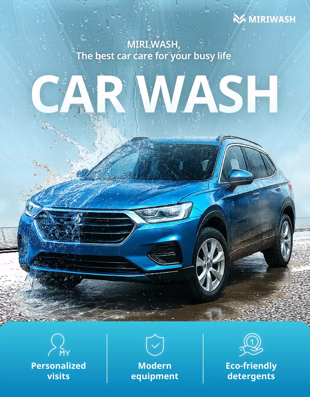 blue modern car wash advertisement