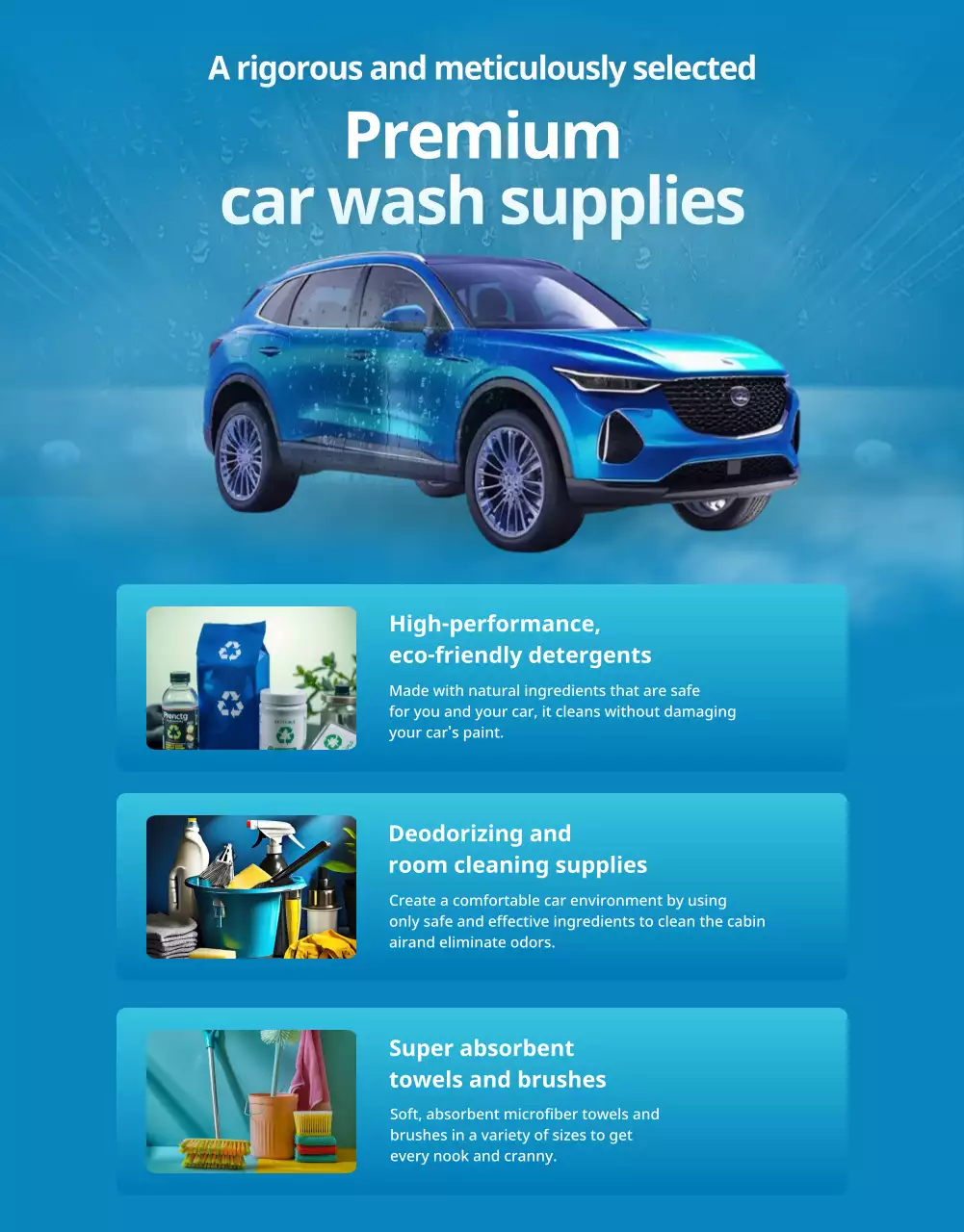 iklan cuci mobil modern berwarna biru