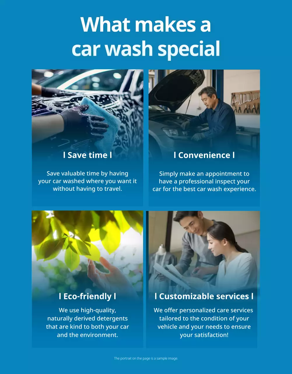 iklan cuci mobil modern berwarna biru