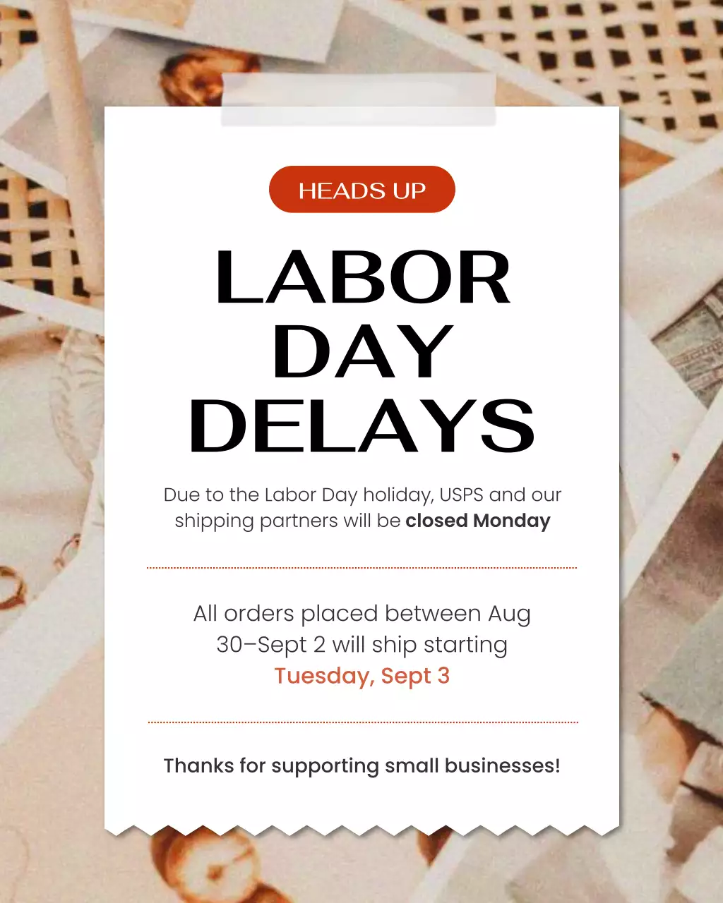 White and Warm Modern Holiday Shipping  Announcement Instagram Post