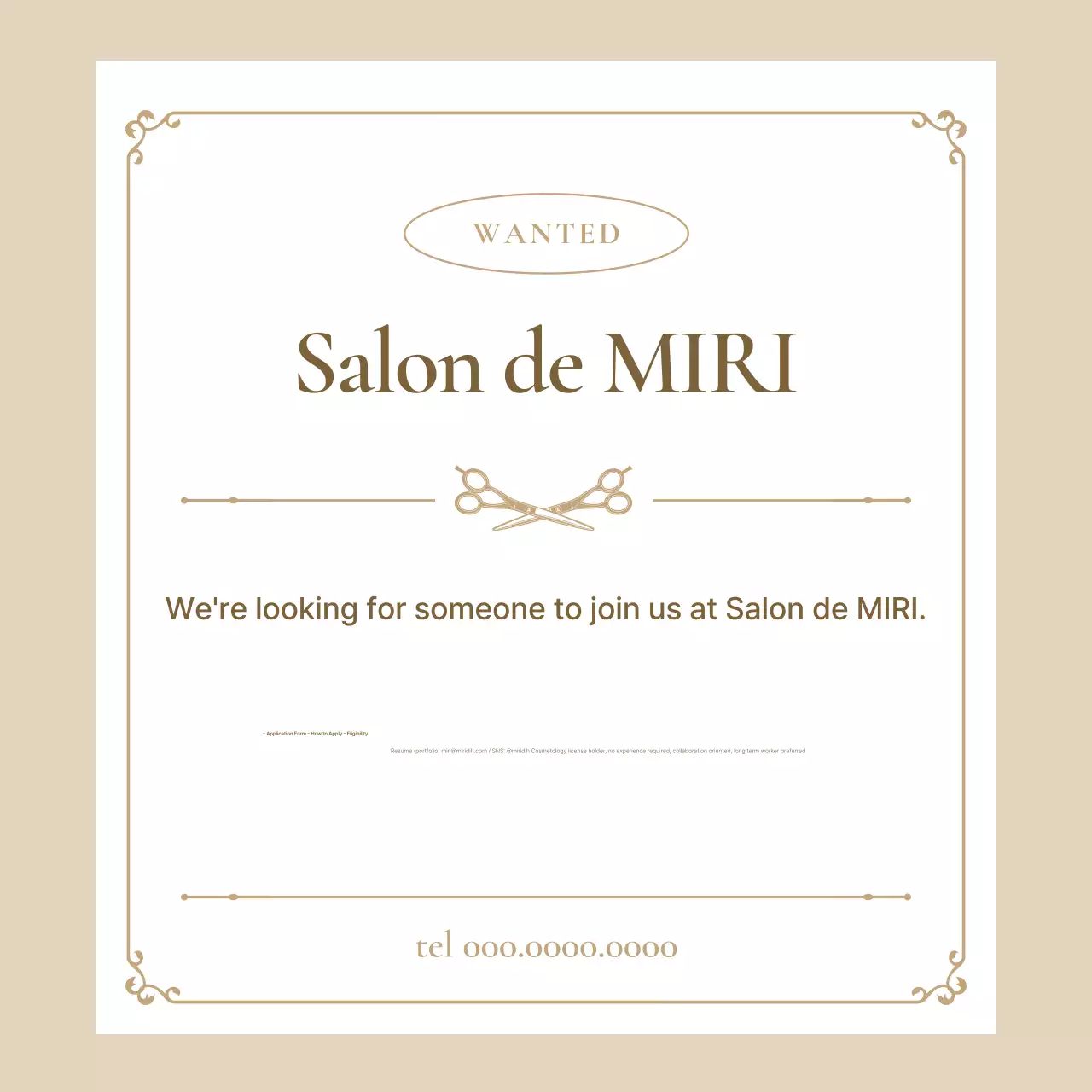 Vaga de emprego para salão de cabeleireiro clássico bege