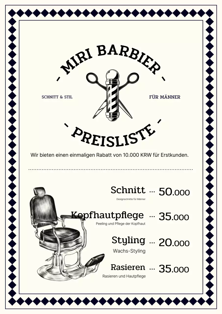 Schwarz-weiße Vintage-Werbung für Friseursalons