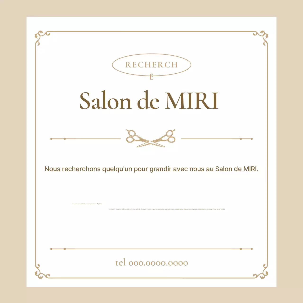 Offre d'emploi au salon de coiffure Beige Classic