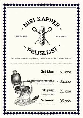 Zwart-witte vintage kapperszaakadvertentie