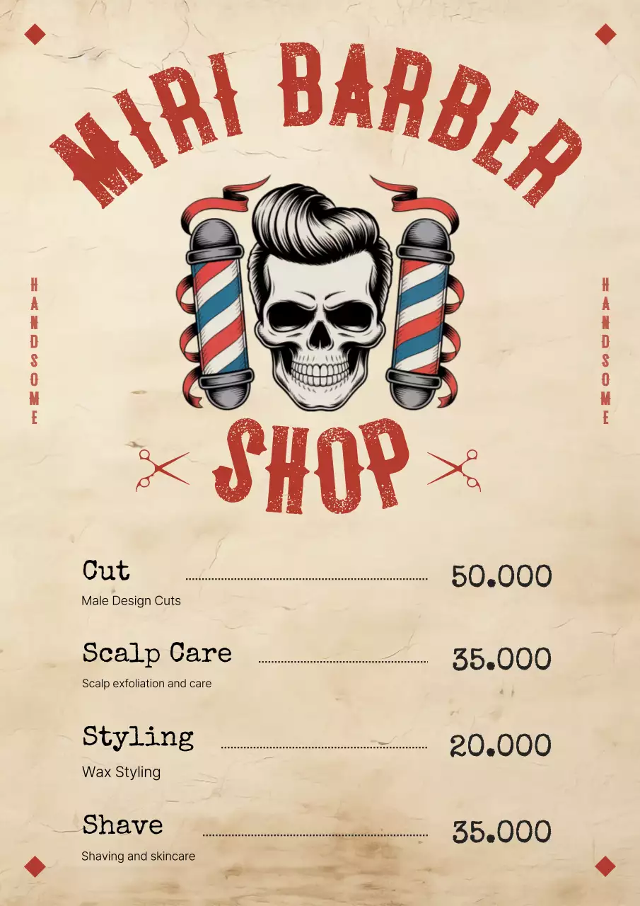 Thực đơn tiệm cắt tóc cổ điển màu be