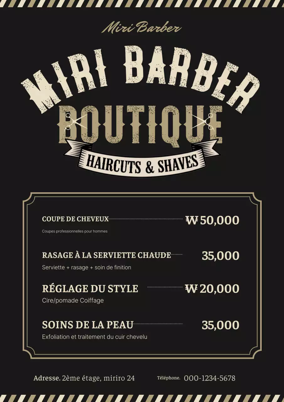 Publicité vintage noire pour un salon de coiffure