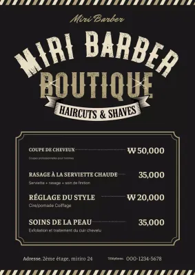 Publicité vintage noire pour un salon de coiffure