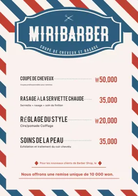 Menu du salon de coiffure vintage bleu