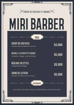 Menu du salon de coiffure vintage gris