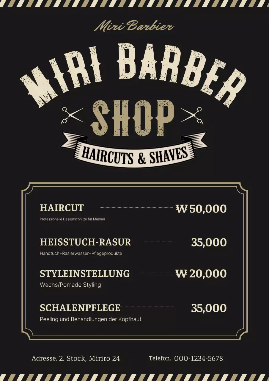 Schwarze Vintage Barbershop-Werbung