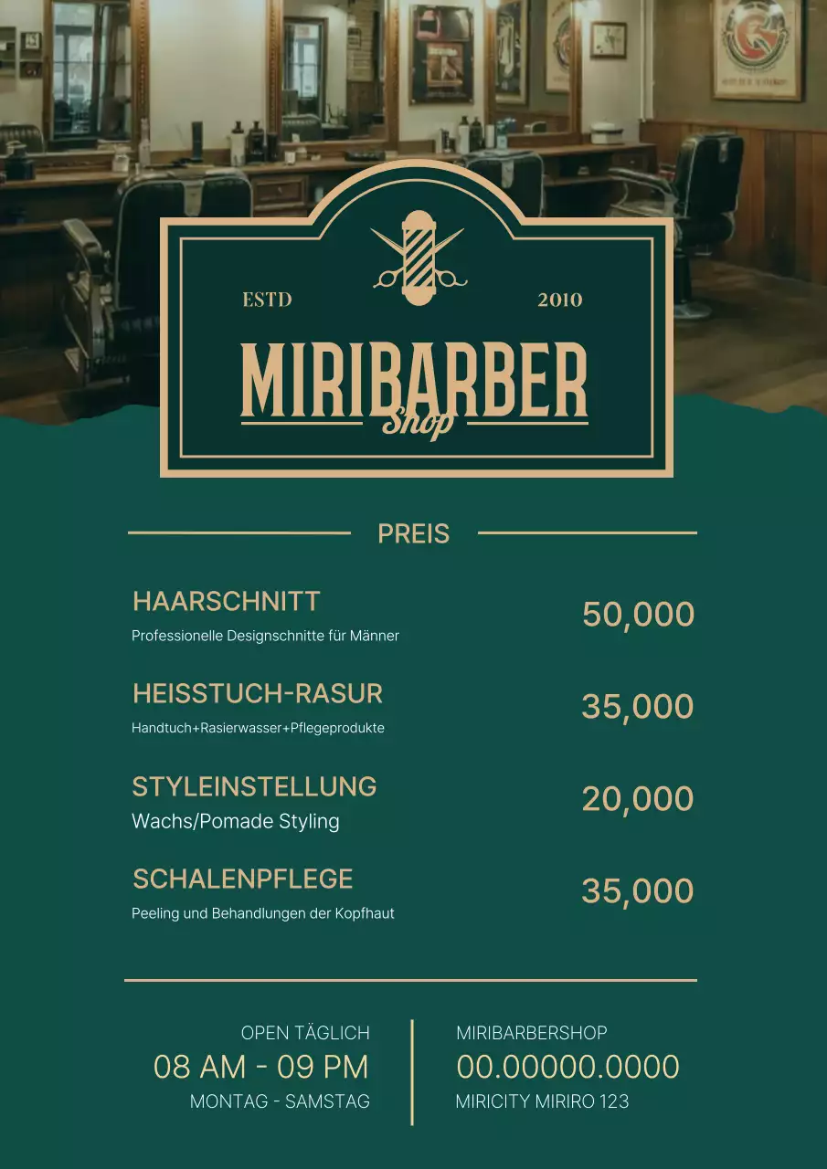 Grünes Vintage-Schönheitssalon-Menü