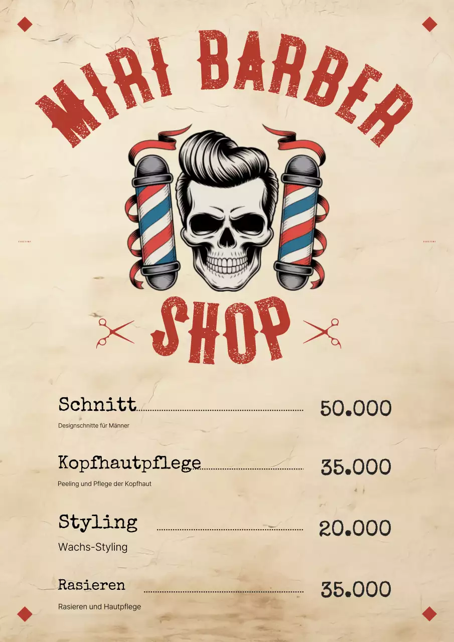 Beige Vintage Barber Shop Menü