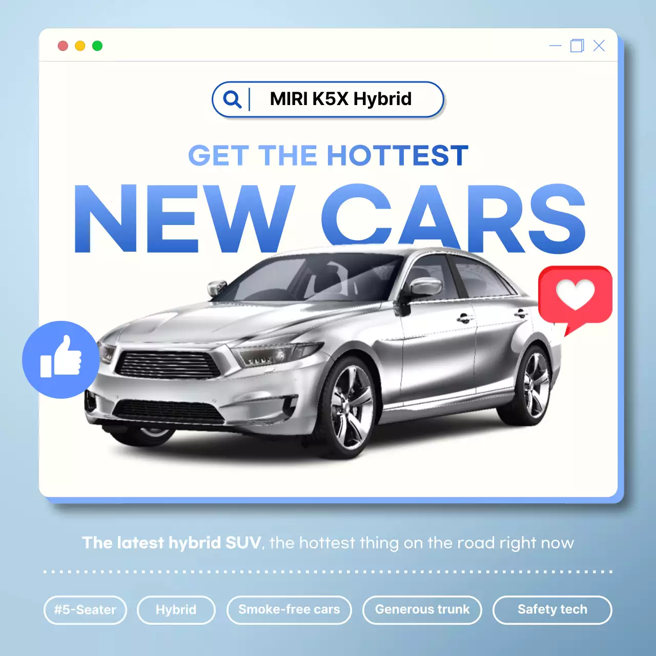 blue modern hybrid cars advertisement