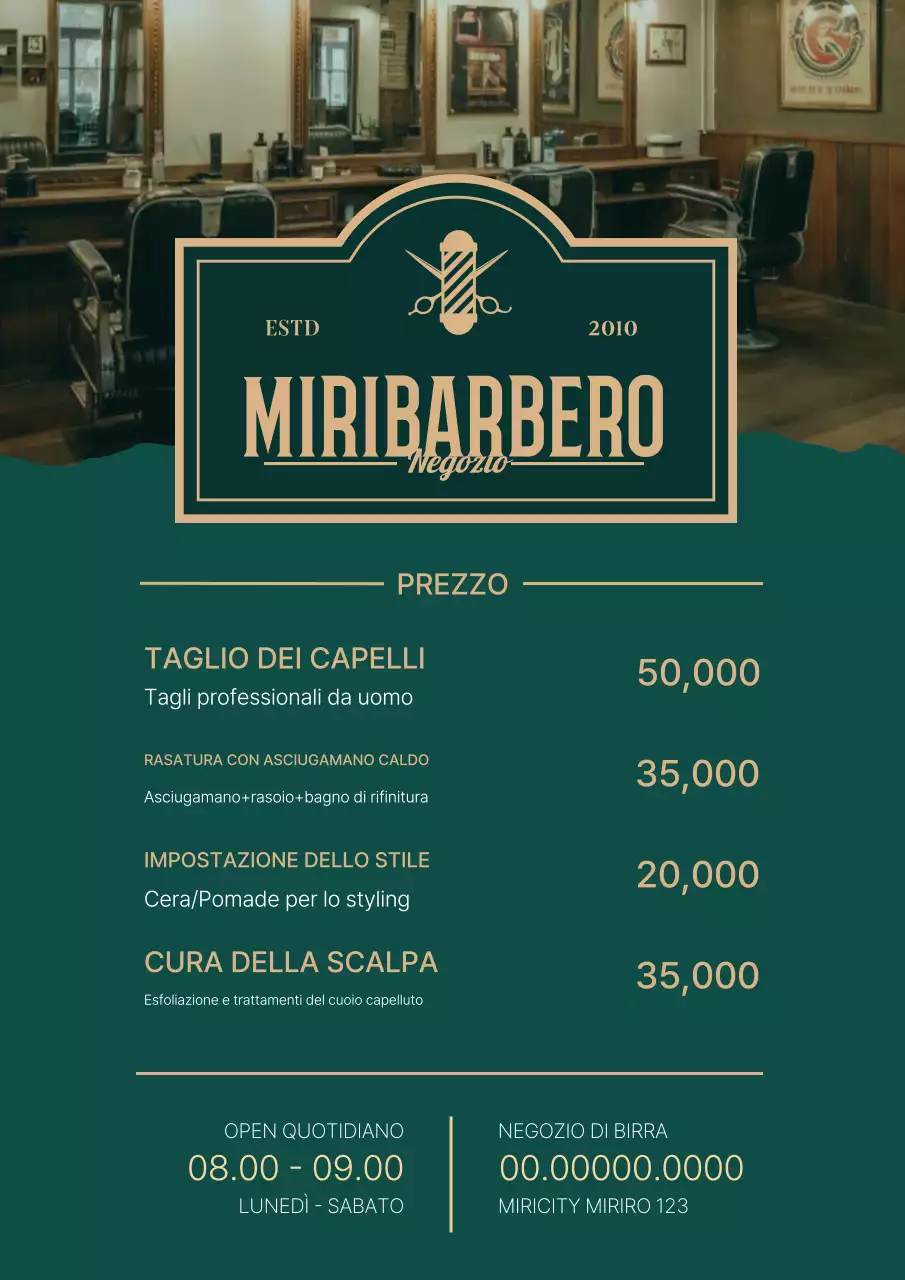 Menù del salone di bellezza Green Vintage