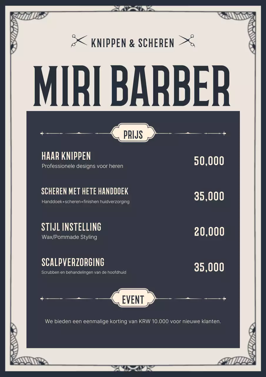 Menu van Gray Vintage Barbershop