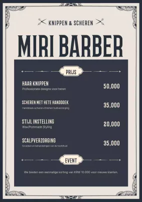 Menu van Gray Vintage Barbershop