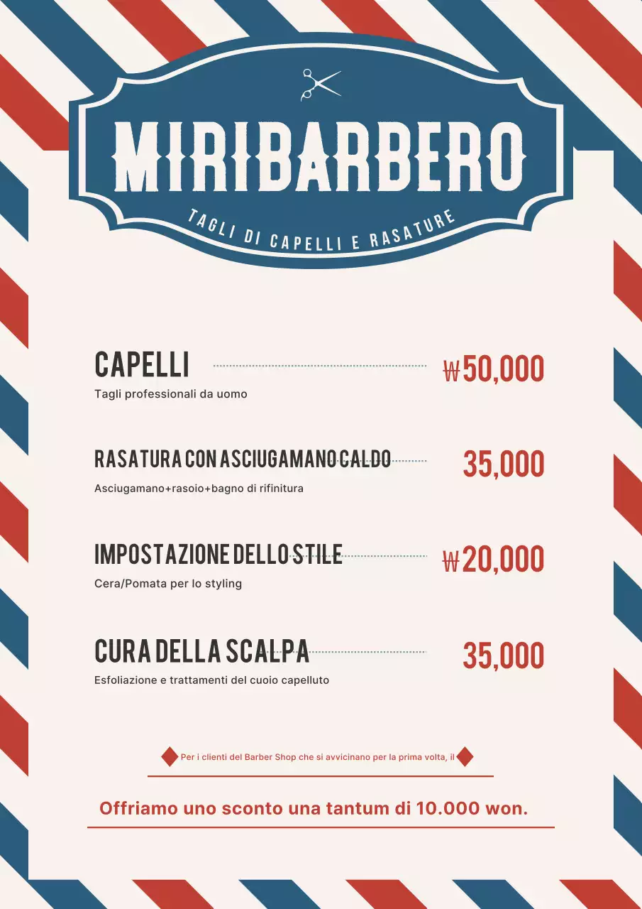 Menù del barbiere Blue Vintage