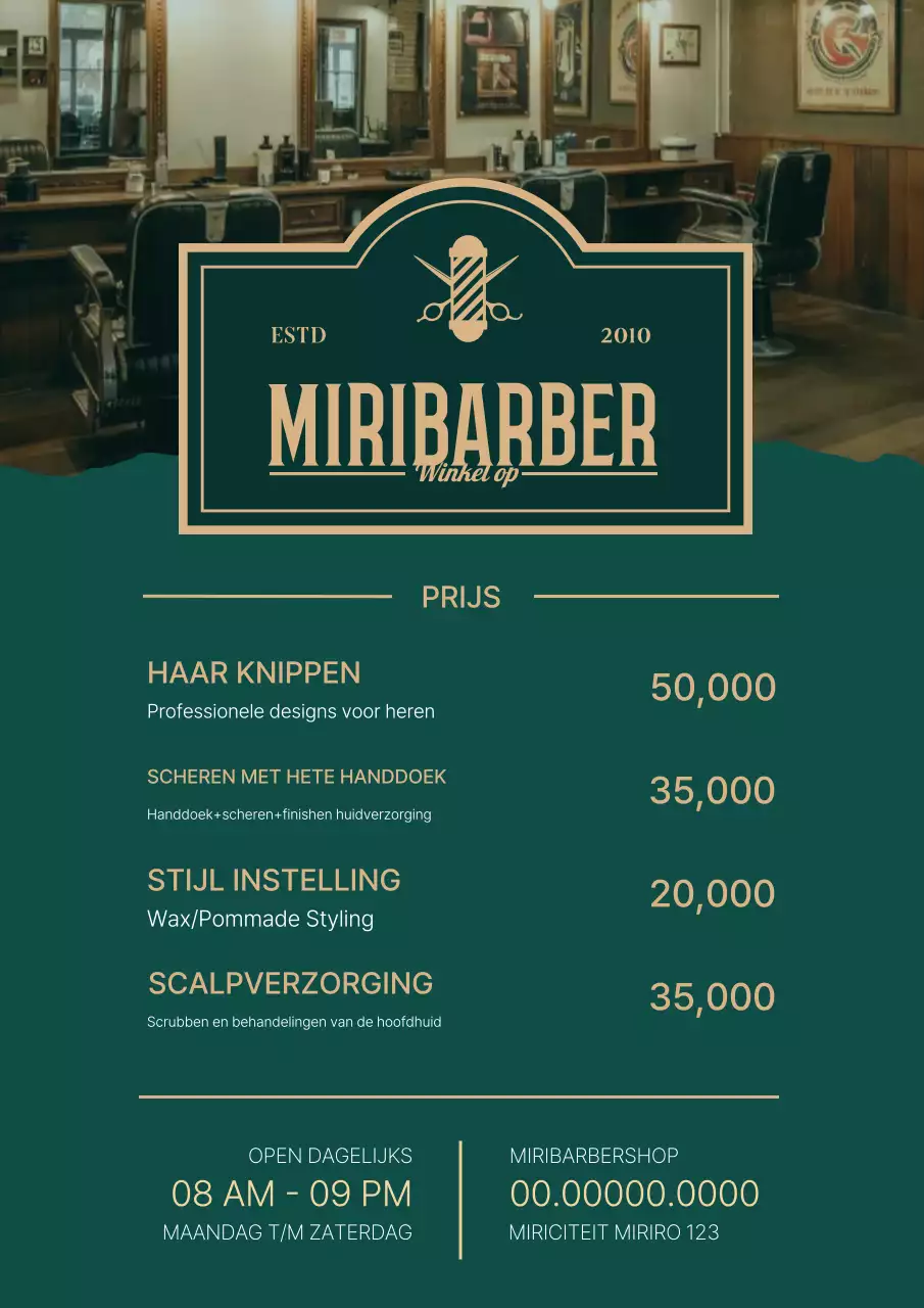 Menu van Green Vintage Beauty Salon