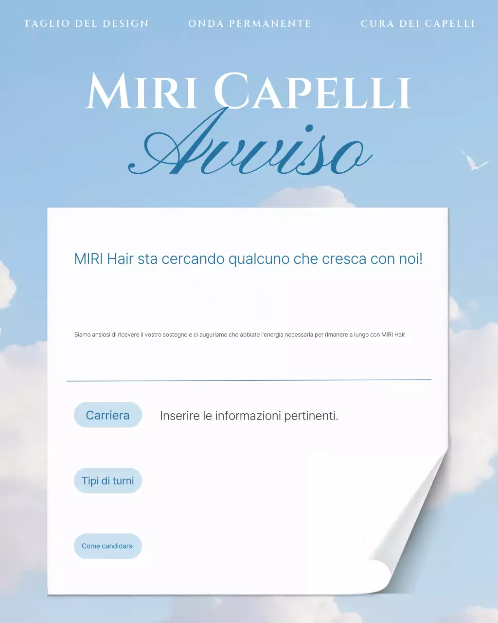 Ricerca personale per il salone di bellezza moderno Sky Blue