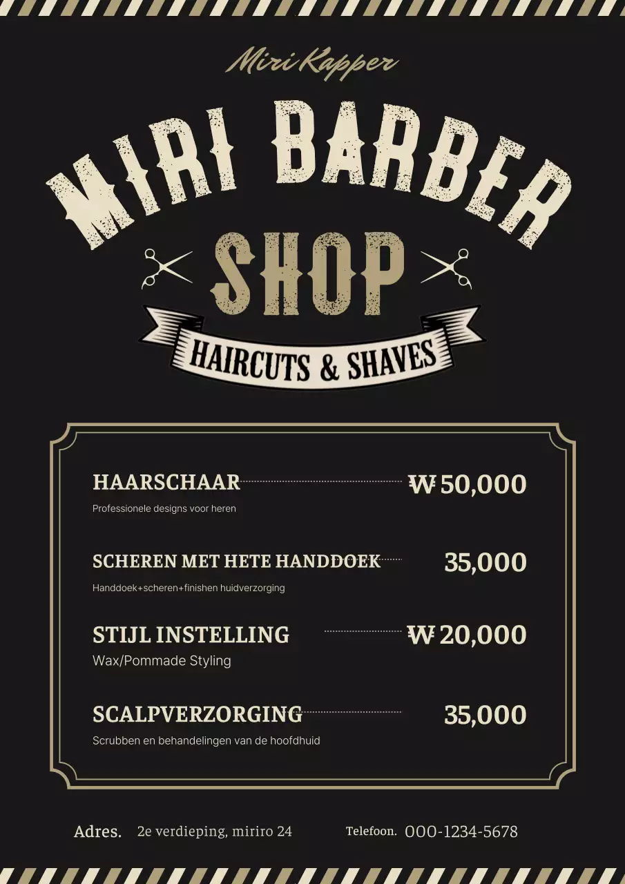 Zwarte vintage kapperszaakadvertentie