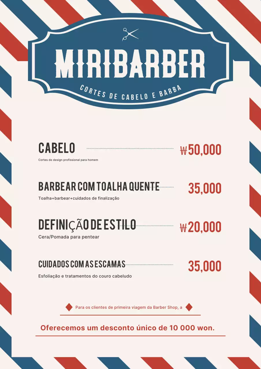 Cardápio da barbearia Blue Vintage