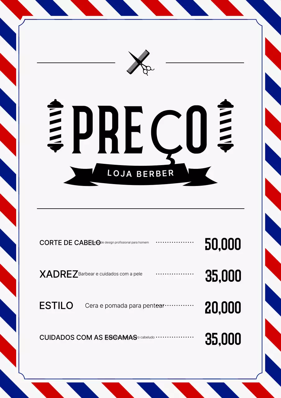 Guia de preços da Blue Vintage Barbershop