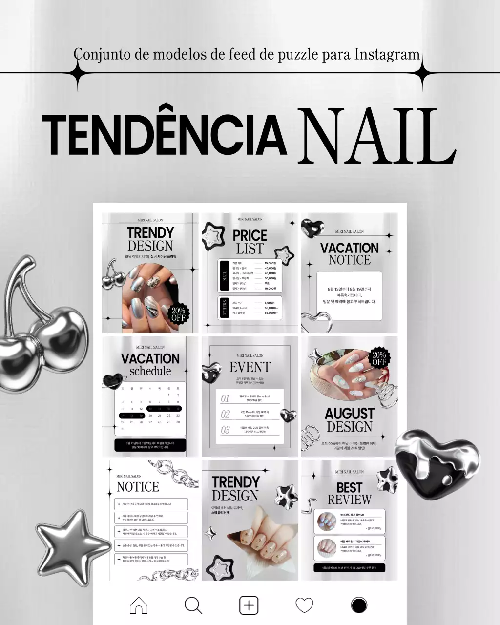 Promoção de nail art moderna em preto e branco