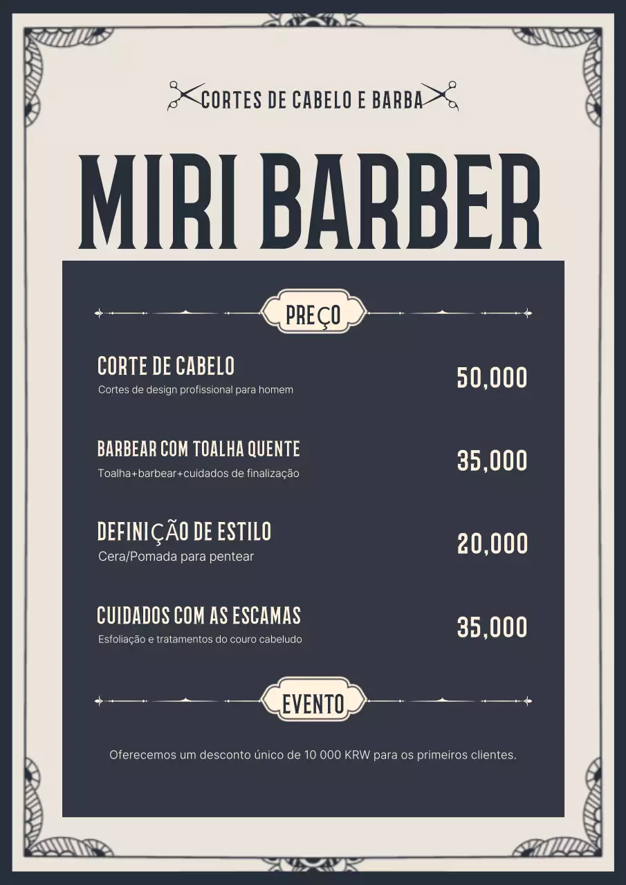 Cardápio da barbearia Gray Vintage