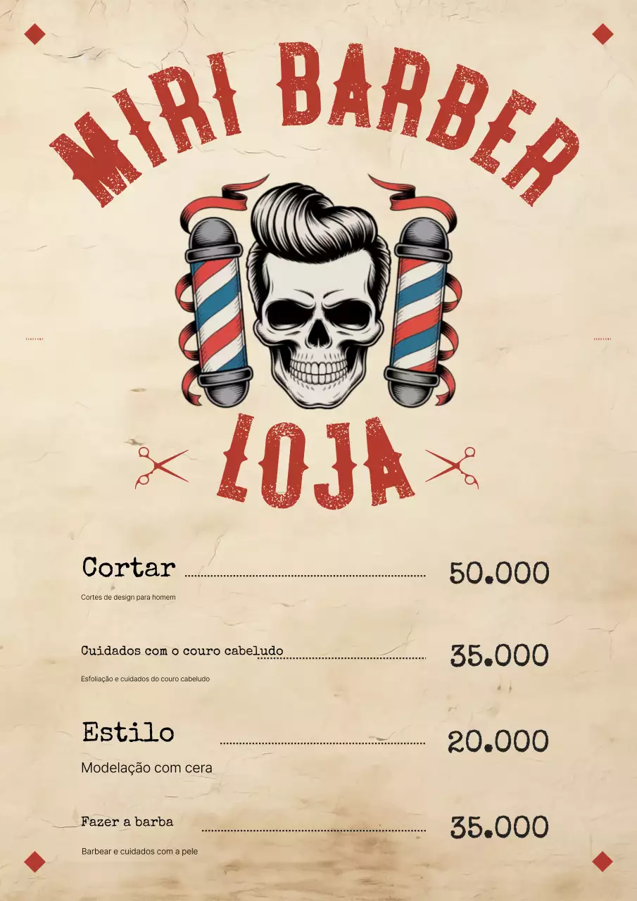 Cardápio de barbearia vintage bege