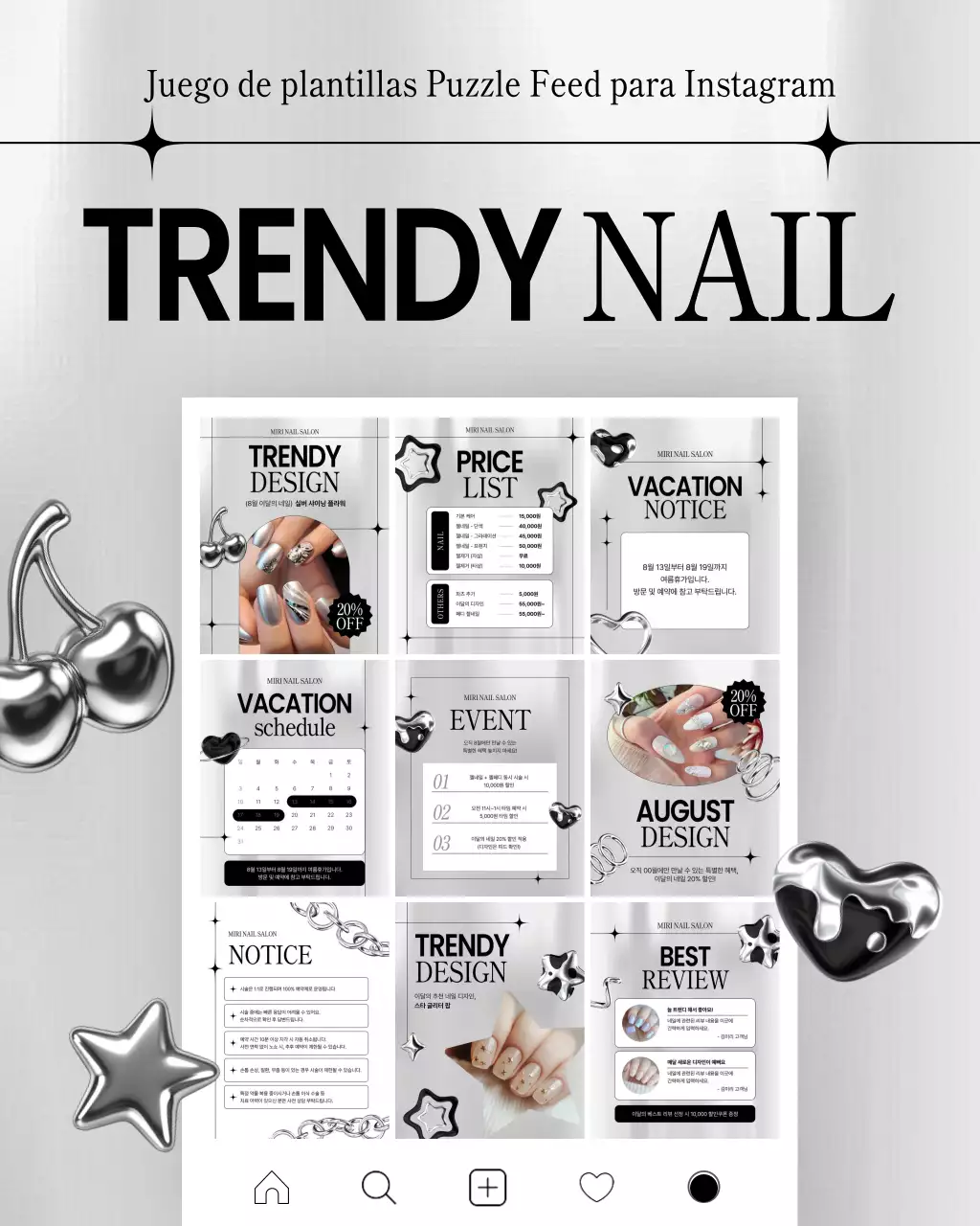 Promoción de arte de uñas moderno en blanco y negro