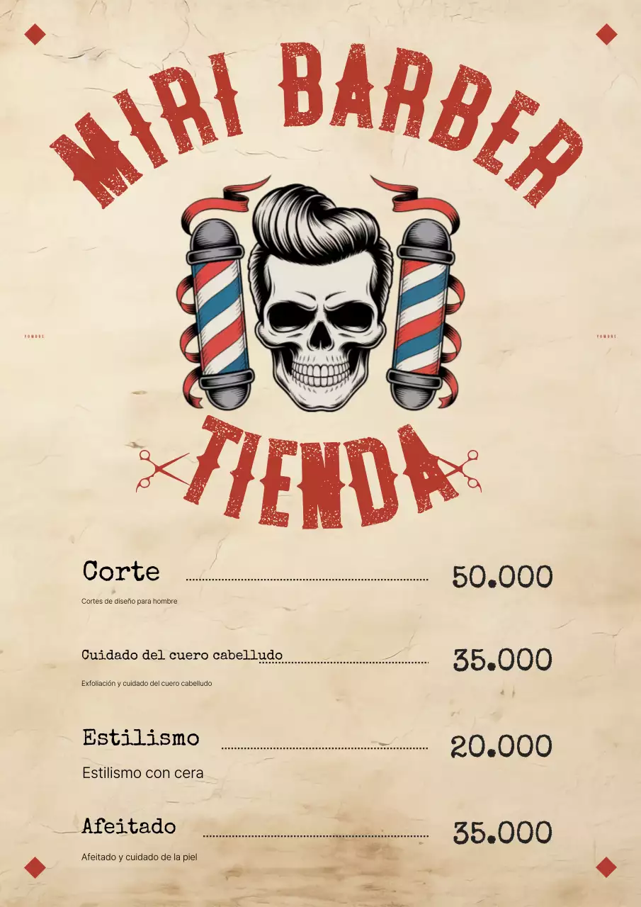 Menú de la barbería vintage beige