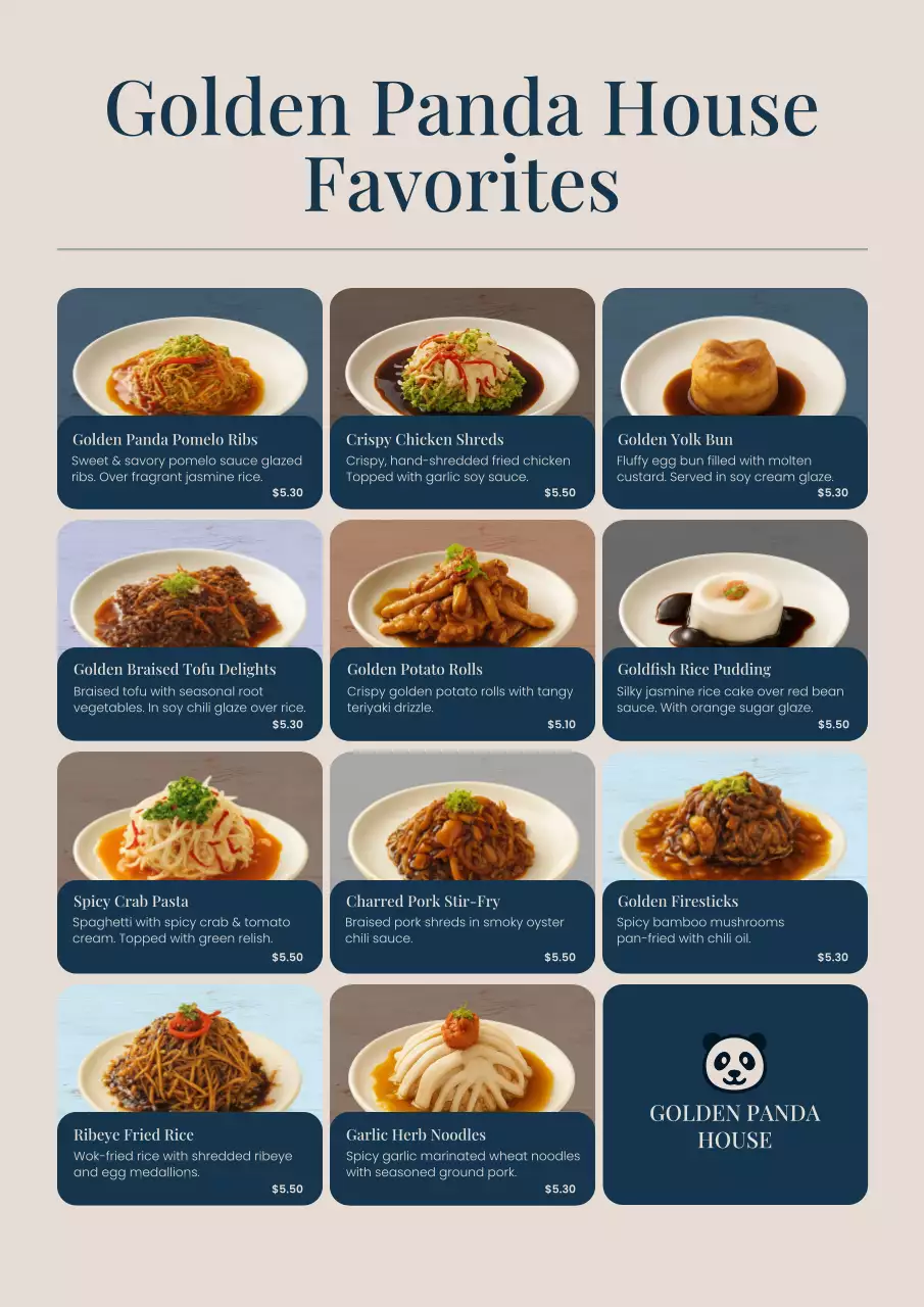 Navy Modern Restaurant Menu Poster