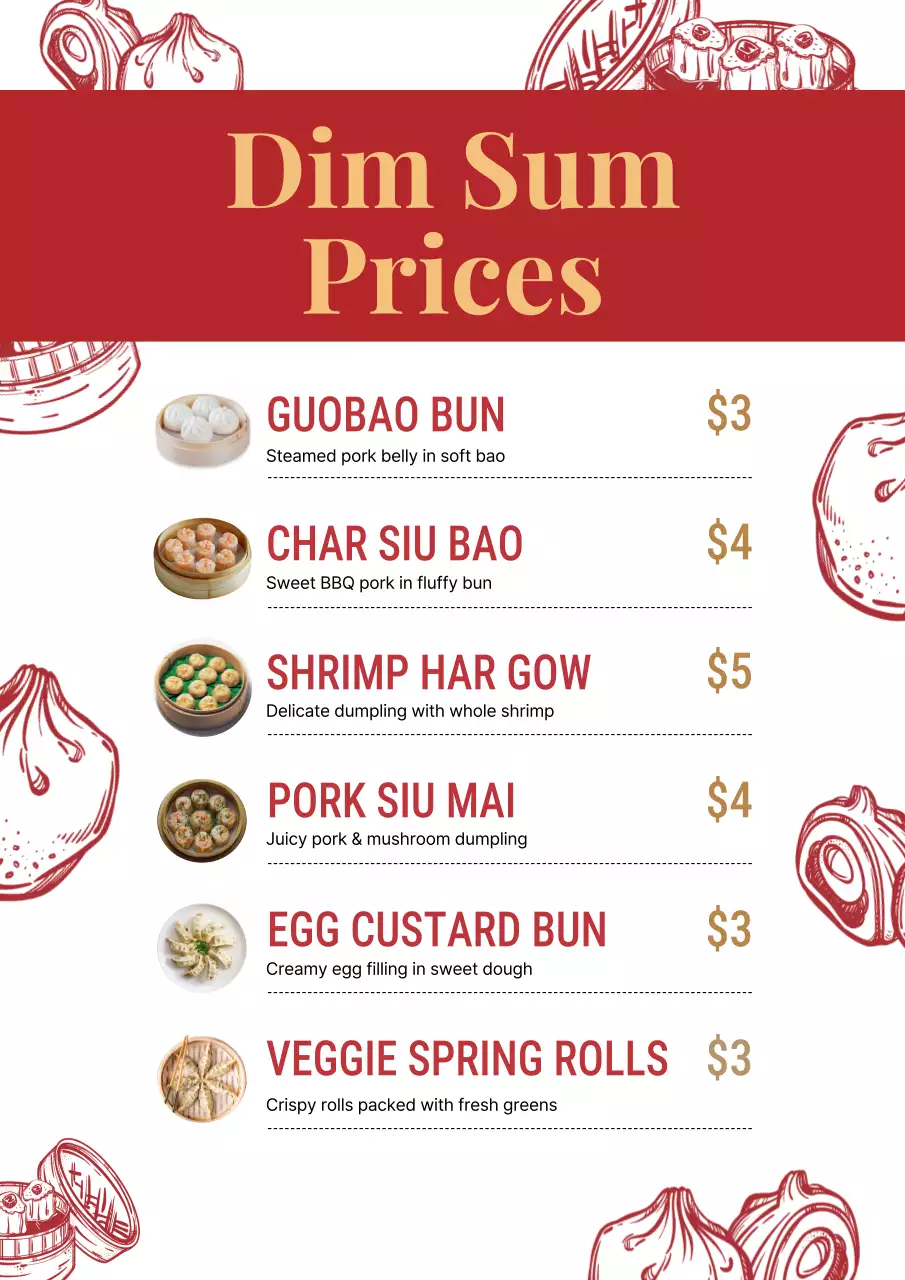 Red Traditional Dim Sum Menu Poster