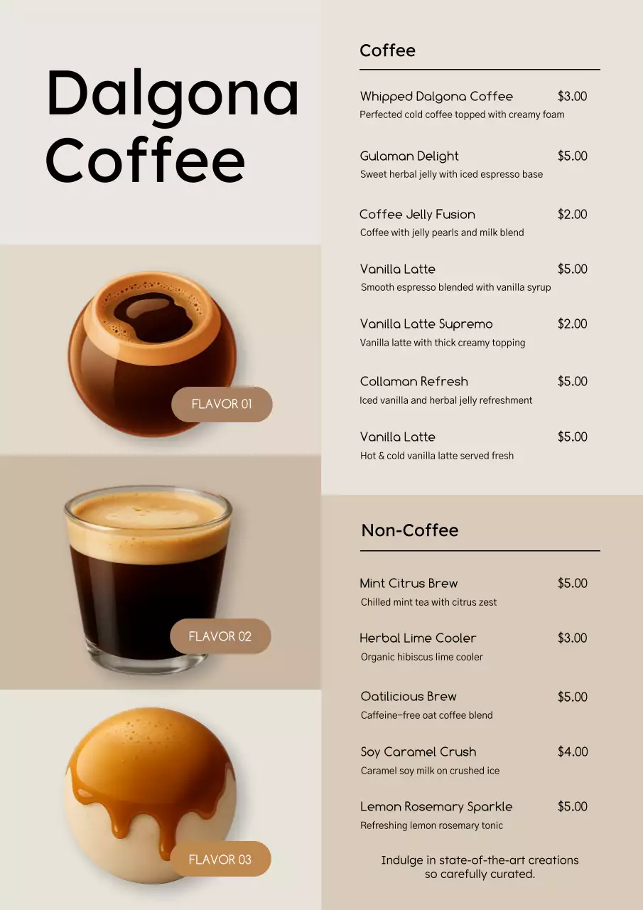 Beige Modern Coffee Menu Poster
