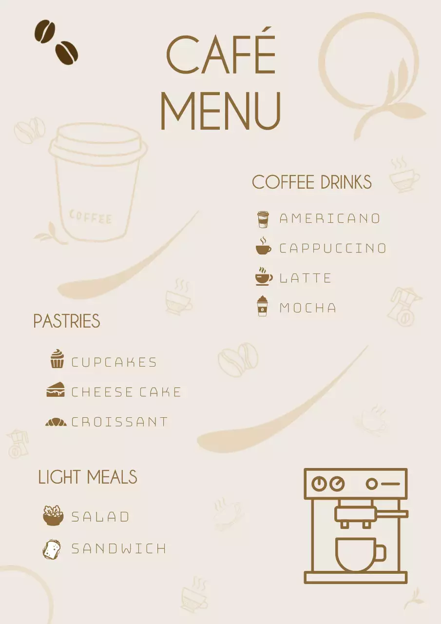 베이지 심플 카페 메뉴판