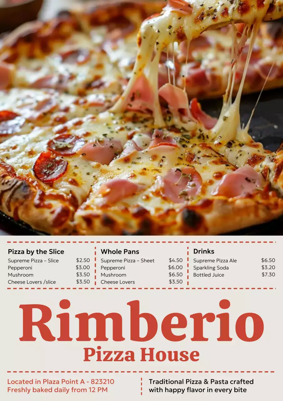 Red Rustic Pizza Menu Poster
