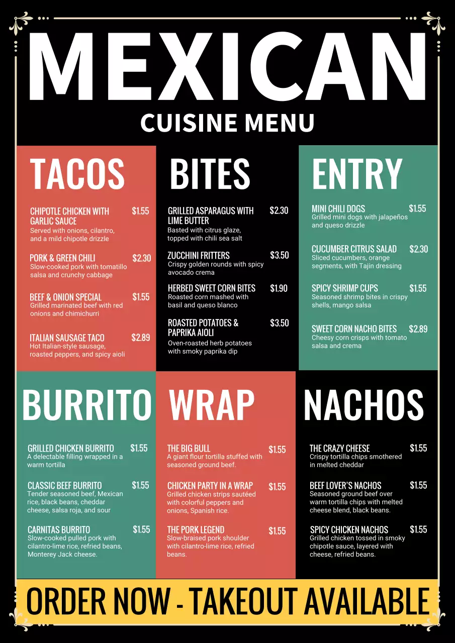 Red Vintage Mexican Menu Advertisement Poster