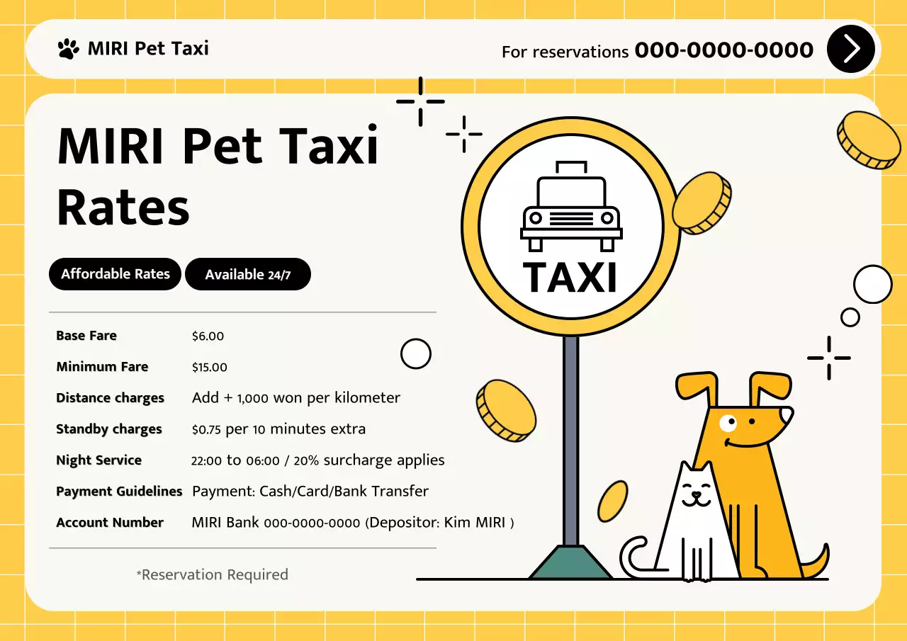 thông tin dịch vụ thú cưng tối thiểu màu vàng