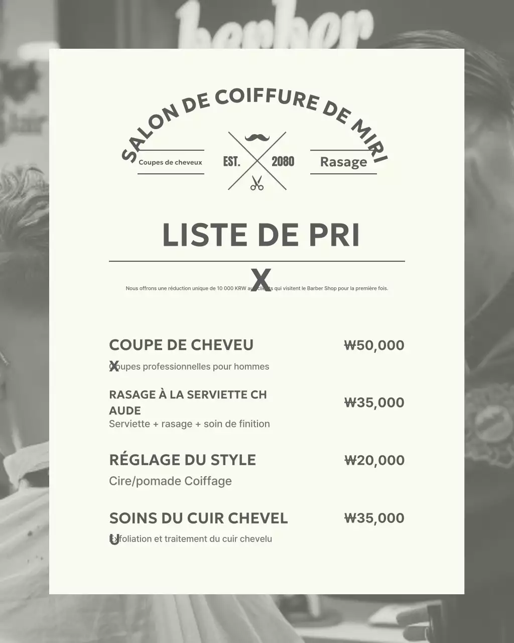 Promotion sur la liste de prix du salon de coiffure Gray Simple