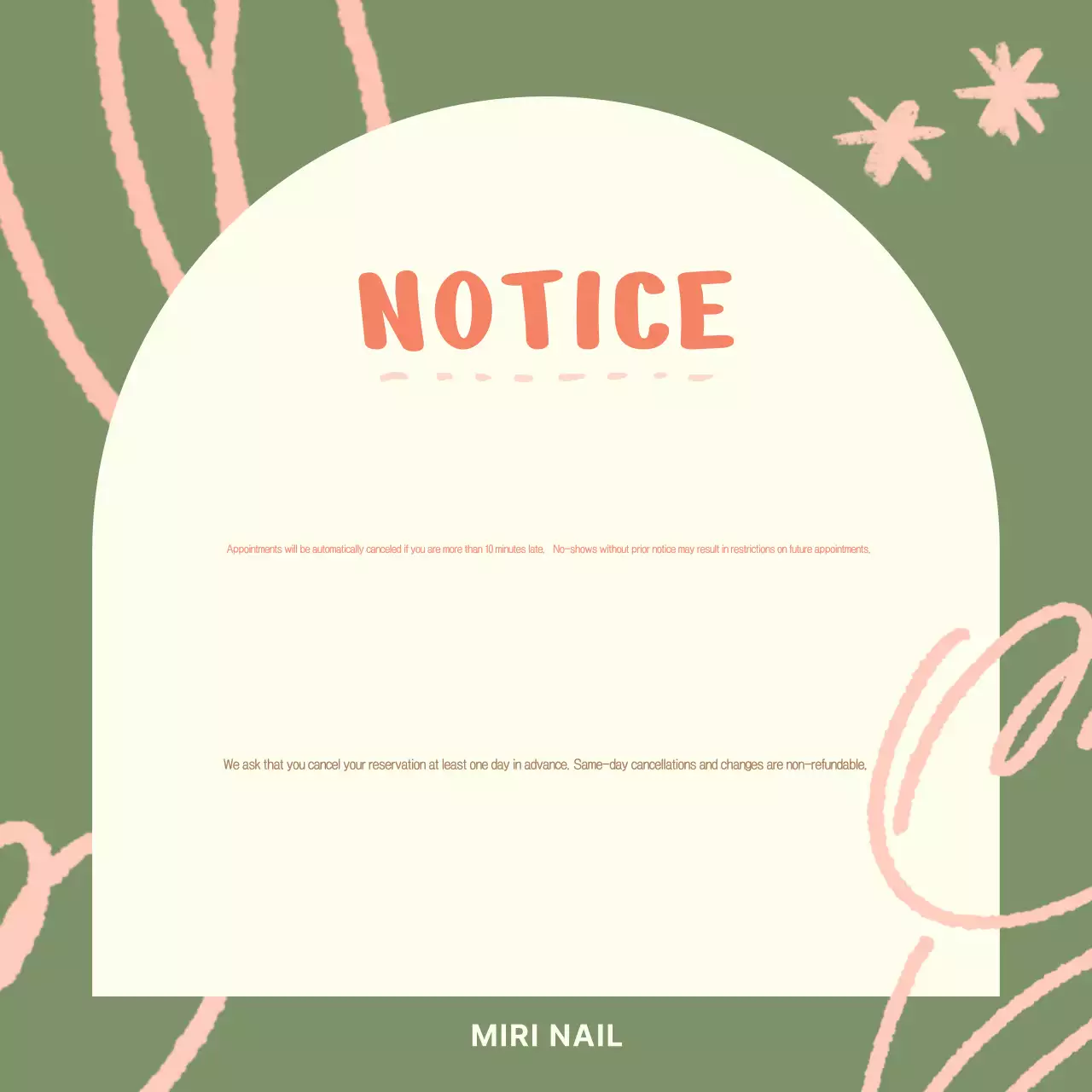 Thông báo của tiệm làm móng Khaki Simple