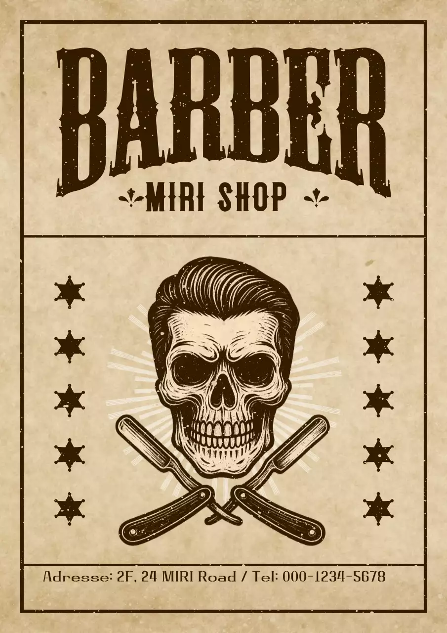 Braune Vintage Barbershop-Werbung