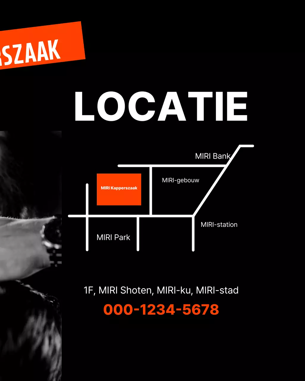 Zwarte moderne kapperszaak advertentie