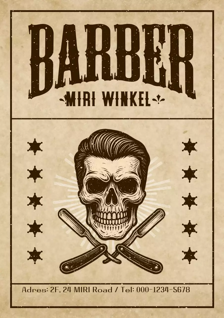 Bruine vintage kapperszaak advertentie
