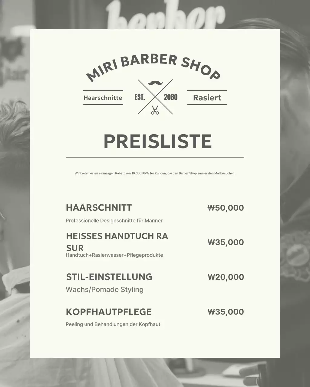 Graue einfache Barber Shop Preisliste Promotion